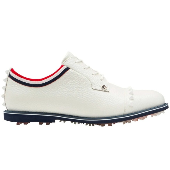 G/FORE Shoes - G/FORE White and Red Golf Shoes with Textured Upper and Low-Top Design